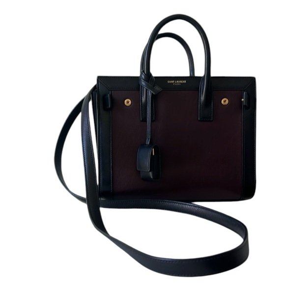 SAINT LAURENT SMALL SAC DE JOUR LEATHER TOTE BAG IN UMBER,NERO - Picture 12 of 16